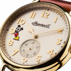 Disney Ingersoll ID01201 Herrenuhr The Trenton Union Quarzwerk Edelstahl poliert Ziffernblatt creme Band Lederband braun