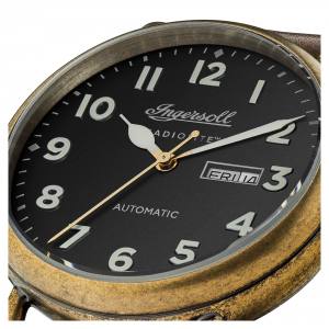 Ingersoll CHRONICLE I03403 Herrenuhr The Trenton Automatikwerk Edelstahl poliert Ziffernblatt Schwarz Lederarmband Braun matt