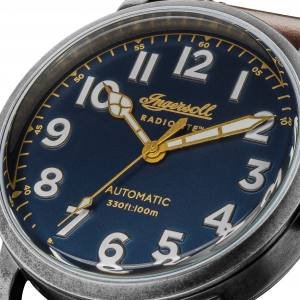 Ingersoll DISCOVERY I04803 Mens The Linden Movement Automatic Case Stainless Steel Dial Blue Strap Leather Brown Matt