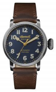 Ingersoll DISCOVERY I04803 Mens The Linden Movement Automatic Case Stainless Steel Dial Blue Strap Leather Brown Matt