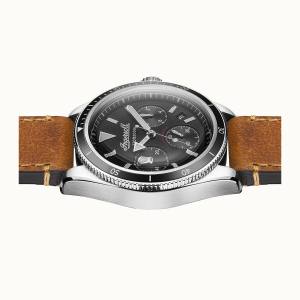 Ingersoll DISCOVERY I06202 Mens The Scovill Movement Quartz Case Stainless Steel Dial Black Strap Leather Brown Matt