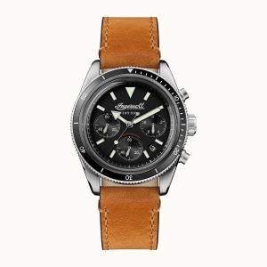 Ingersoll DISCOVERY I06202 Mens The Scovill Movement Quartz Case Stainless Steel Dial Black Strap Leather Brown Matt