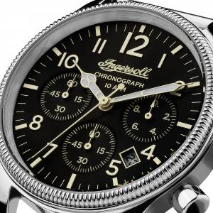 Ingersoll I02901 Mens Watch The Apsley Chronograph Quartz Stainless Steel Polished Dial Black Strap Mesh Color  Silver