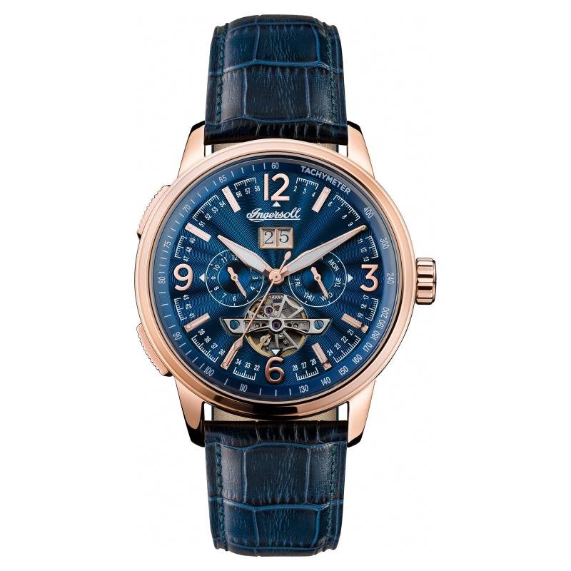 Ingersoll I00301 Mens Watch The Regent Automatic Stainless Steel Polished Dial Blue Strap Strap Color Blue
